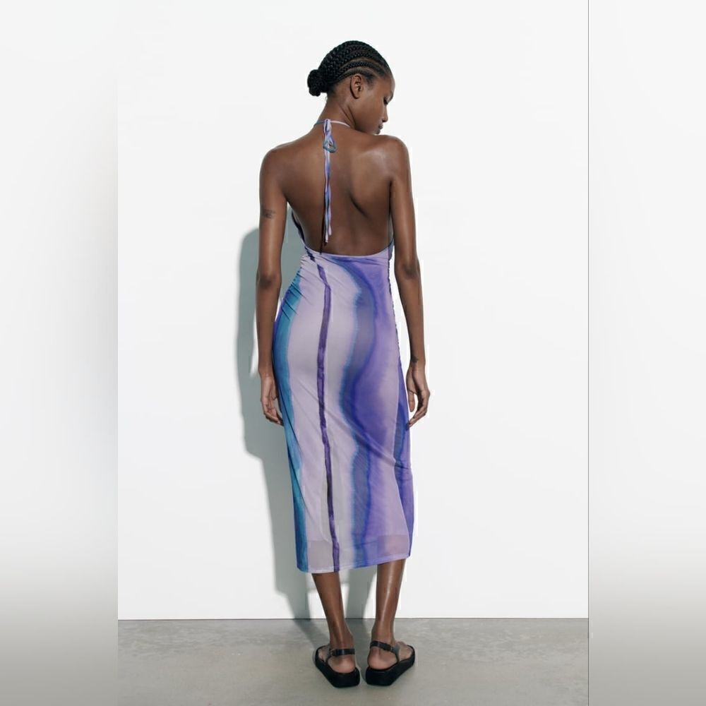 ZARA PRINTED TULLE MIDI DRESS - Picture 5 of 10